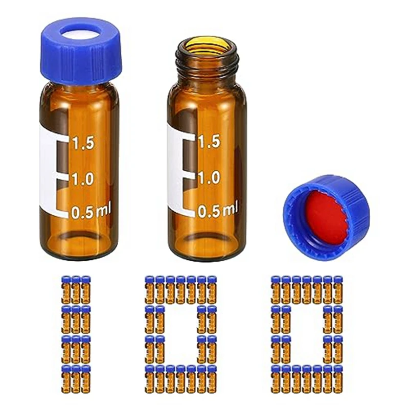 100 Pack 2Ml Autosampler Vial  HPLC/GC Vials 9-425 Lab Amber Vials Sample Vial Screw Cap Writing Patch Brown