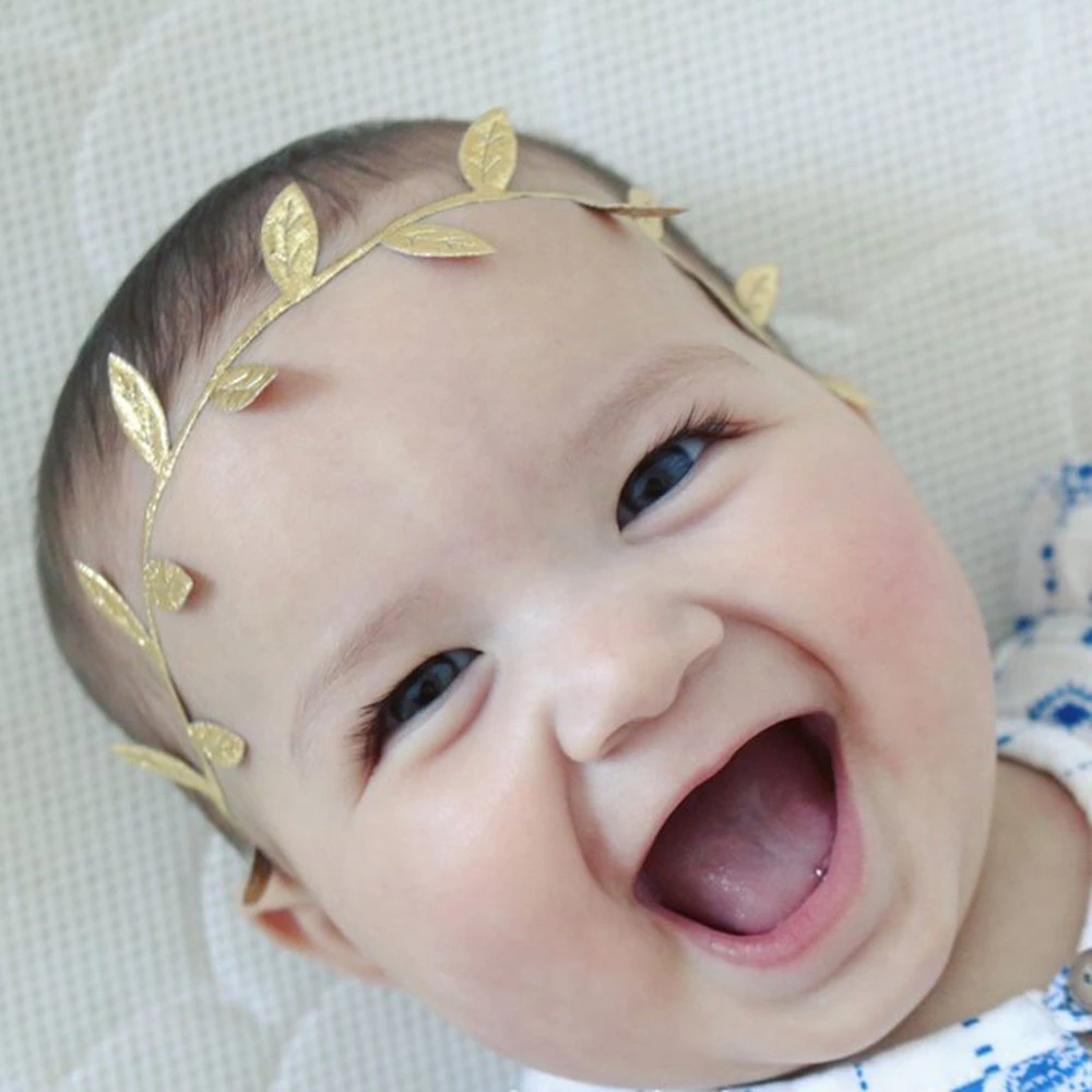 2PCS Gold with Silver Color Leaf Baby Kids Elastic Headbands Girls Newborn Infant Toddlers Headwear Photography Props Gifts