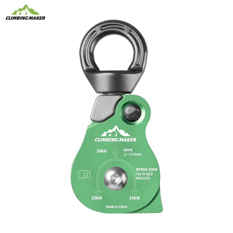Camnal Heavy Duty Aluminum Alloy 48mm Pulley 95% Efficiency Climbing Zip Line Tandem Rope Fall Arrest System 3500kg Breaking