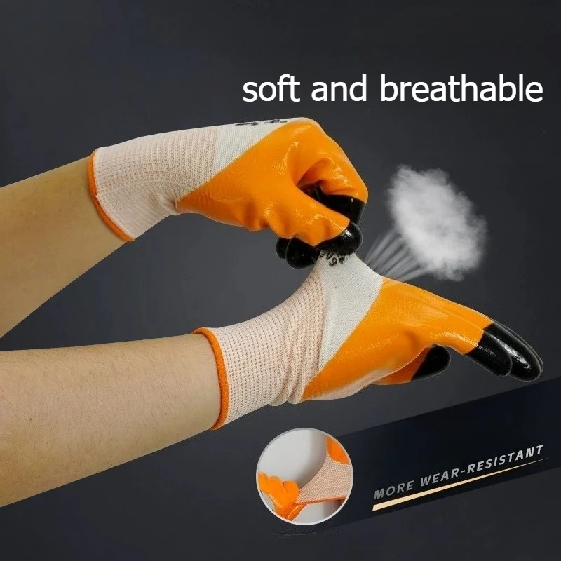 Thickened Wear Resistant Oil Resistant Odor Proof Work Gloves Construction Gloves Nitrile Protective Gloves Safety Accessories