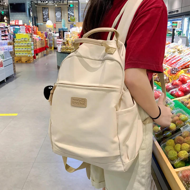 

New Solid Color Cute Women Backpack Large Capacity Portable Student Bag Korean Style School Bag Teenager Girls College Backpack