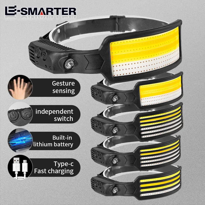 Motion Sensor Headlamp COB LED Head Lamp with Built-in Battery Flashlight USB Rechargeable Head Lamp Portable Head Light