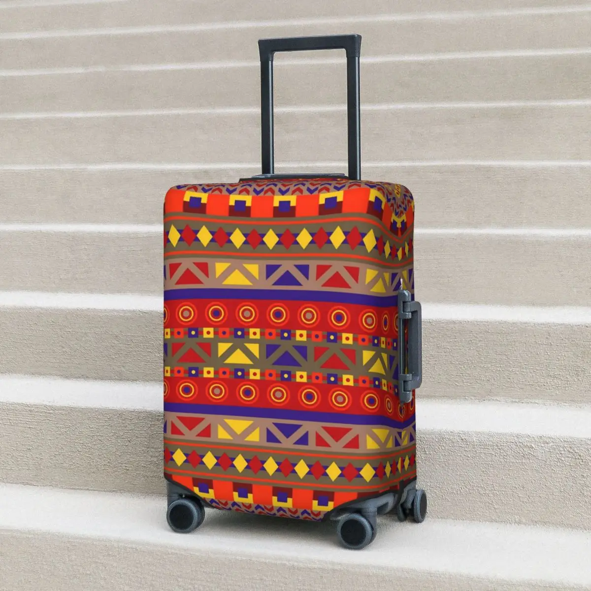 Color Vintage Ethnic Suitcase Cover Retro Print Elastic Cruise Trip Protector Luggage Case Holiday