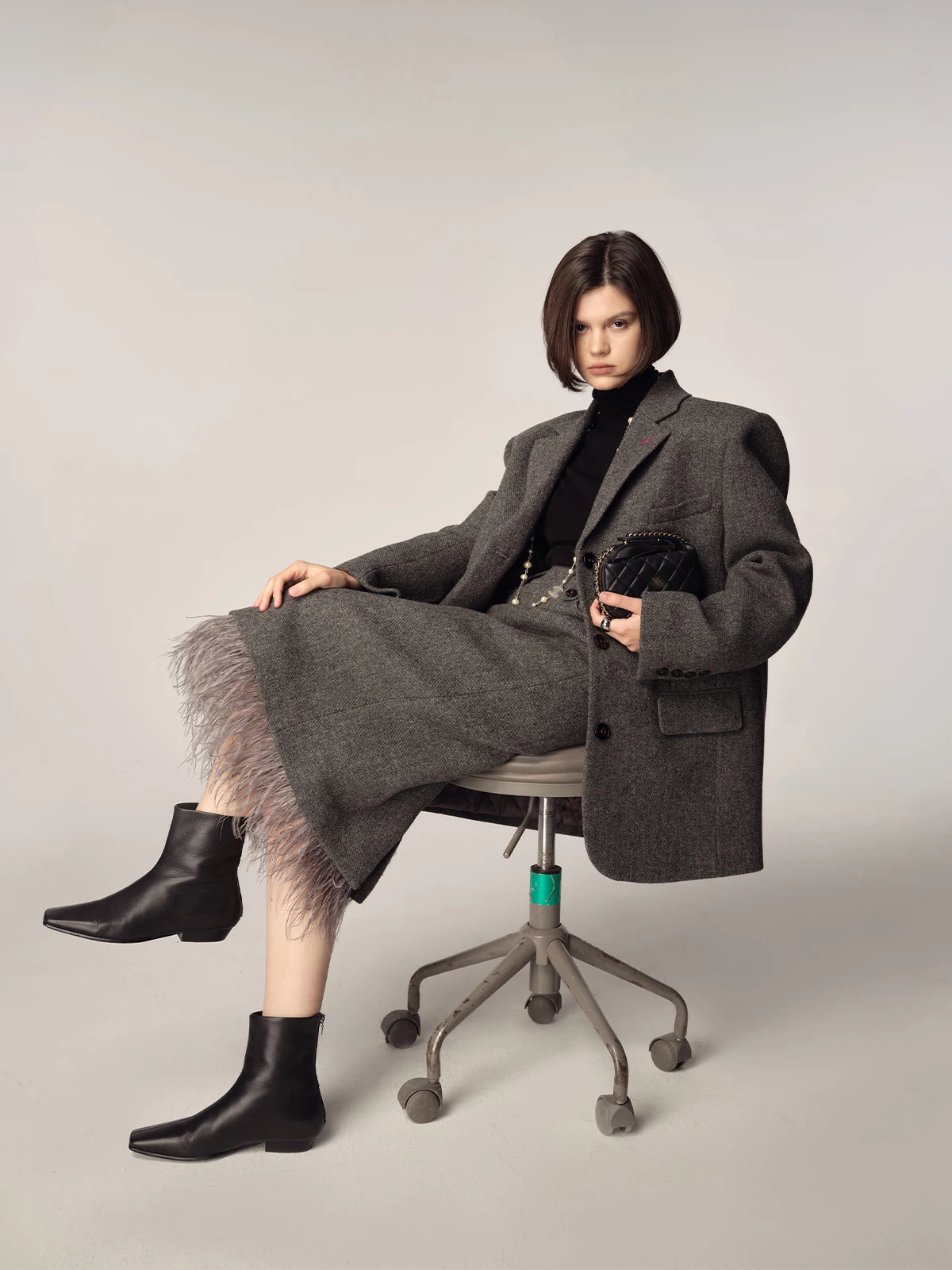 Allingentle Dark Grey Woolen Blazer Elegant Suit Jacket for Business Party  Office Work Outfits Customize