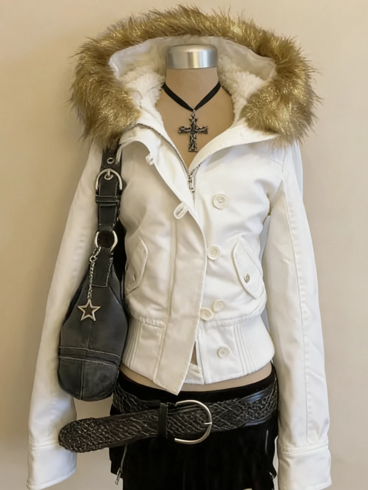 Manteaux courts à capuche Vintage américain pour femmes, veste d'extérieur gothique Punk noir, pardessus décontracté Y2k, Parkas rétro, printemps 2026