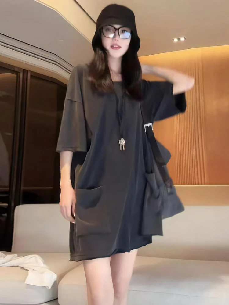 Retro kombinezon z szerokimi nogawkami damski letni nowy luźny wyszczuplający z wysokim stanem spodnie ort do pracy wygodny materiał