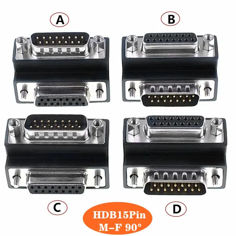 Iron Screw HDB15Pin Male to Female 90 Degree Bent Black Adapter With Two Rows Of VGA 15 Pin Interface Special Angle Converter