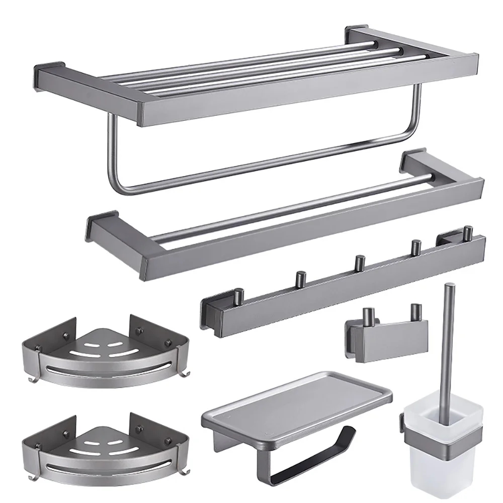 Tianview Bathroom Hardware pendant Set Perforation-free aluminum gun gray towel rack Bathroom folding towel rack Bath towel rack