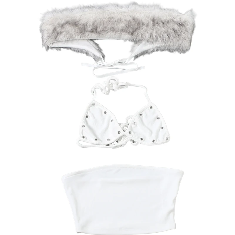 Weird Puss Furs Jacke + Tanktop Damen Oberteile 2-teiliges Set Trend Hottie Metall Hohlkreuz V-Ausschnitt Stretch Mode Street Clubwear – Detail 3