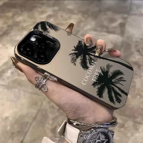 Летний противоударный чехол-бампер с кокосовым орехом для iPhone 16 16E 14 15 Pro Max 11 12 13 Pro X XR XSMax 14 Plus с лазерным покрытием