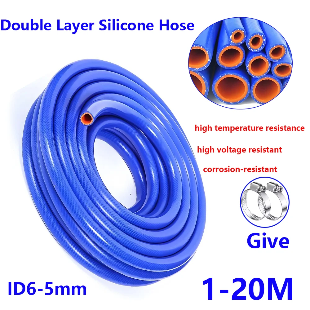 Blue 1M-20M ID6mm-50mm Silicone Hose Heat-Resistant  High-Pressure Hose Automotive Vacuum Hot Air Hose Double-Layer Rubber Hose
