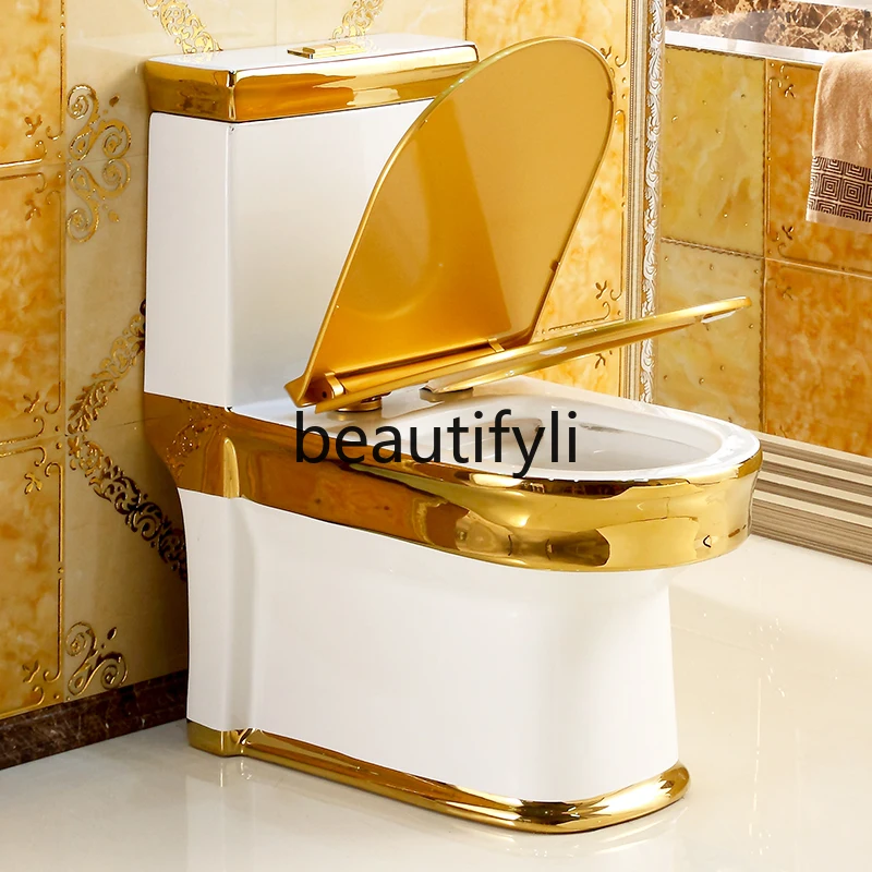 

Luxury Gold Flush Toilet Siphon Water-Saving European Style Gold Line Ceramic Vintage Toilet