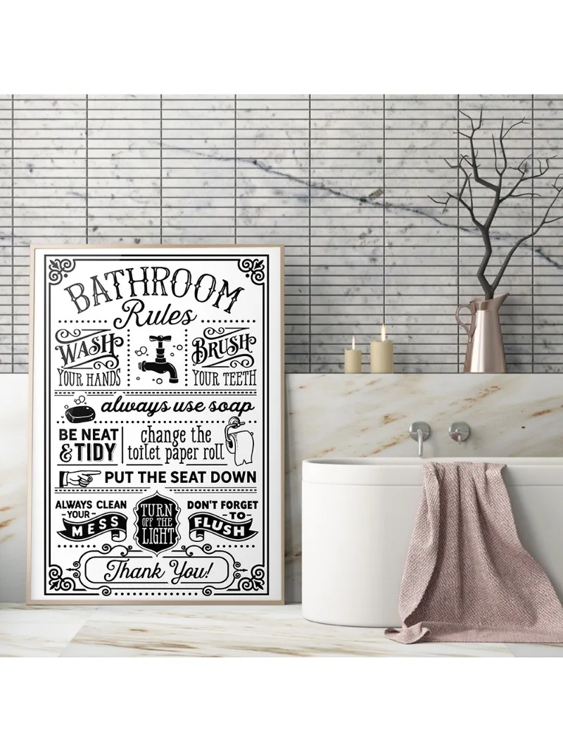 Śmieszne Znaki Zasad Łazienki Plakat Na Płótnie Szukaj Słów Wall Art Cytat Malarstwo Najlepszy Toliet Print Nowoczesny Humor Obraz Home Decor — zdjęcie 2