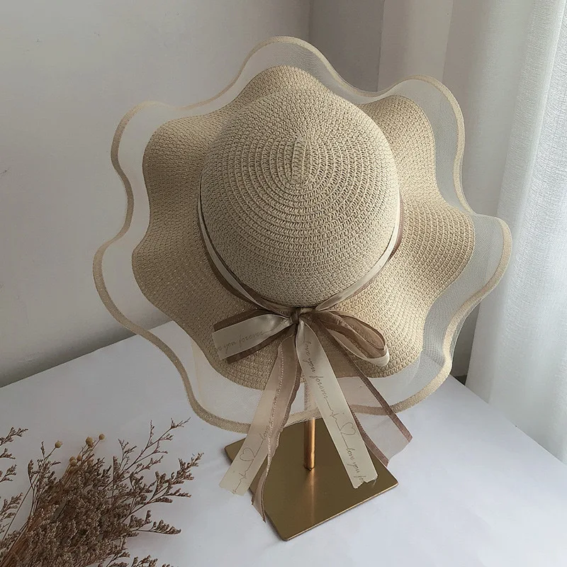 

New style straw hat women's summer beach and seaside travel sun protection vacation sun protection large brim big brim cool hat