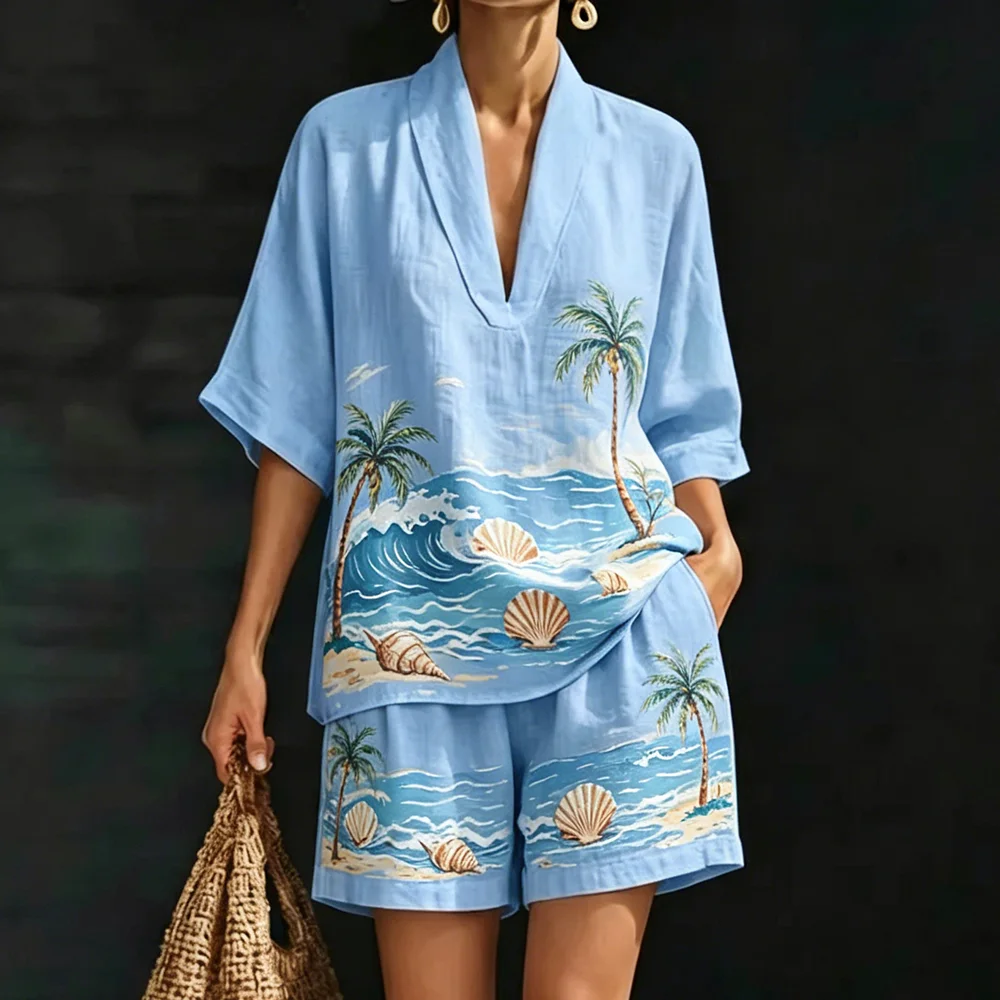 

Women's Two-Piece Set Printed Pattern Top with Loose Fit Shorts Fashion Summer Casual Bohemian Beach Set Daily Wear Outfit