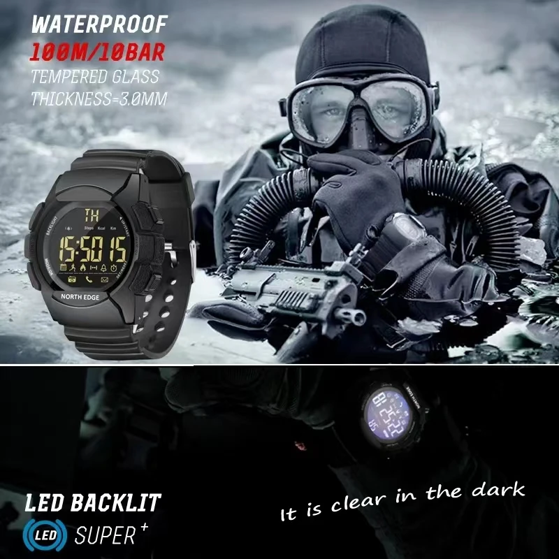 NORTH EDGE AK Smart Watch For Men Waterproof 100M LED Bluetooth Information Reminder IOS Android Sports Watch Reloj Hombre