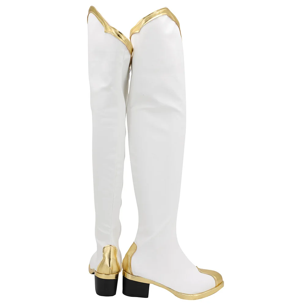 Anime Genshin Impact Amber Cosplay Tênis, conjunto de botas de couro PU branco, terno de carnaval para mulheres disfarçado, adulto