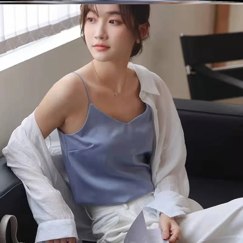 Gilet da donna con suola intermedia in tessuto di seta ghiacciato con imbottitura sul petto Abbigliamento interno Abbigliamento esterno Base Reggiseno Top Commute Sle Vestibilità ampia