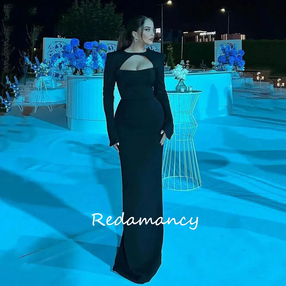 Redamancy الأسود كريب فساتين لحضور الحفلات الموسيقية انفصال شال حورية البحر فستان الزفاف أنيق طويل الأكمام مخصص Vestidos De