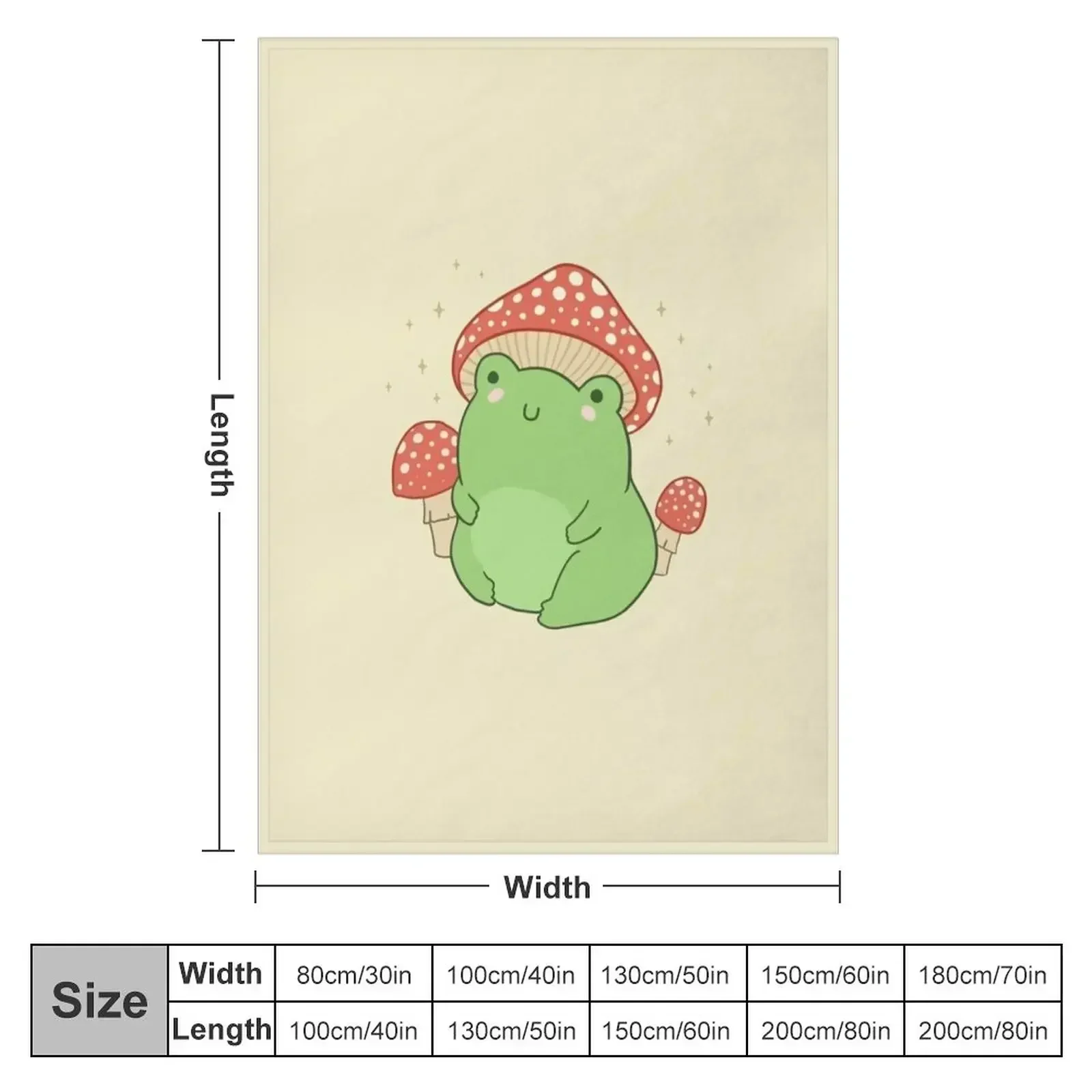 Kawaii Frog with Mushroom Hat and Toadstools - Cottagecore Aesthetic Froggy - Chubby Amanita Muscaria Forest Theme Throw Blanket