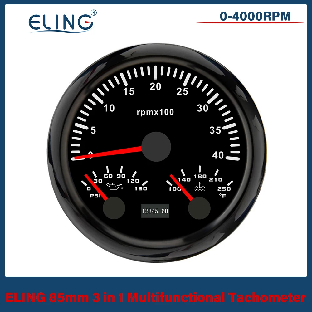 ELING Universal 85mm 3 in 1 Multifunctional 3KRPM 4KRPM 6KRPM 8KRPM Tachometer with Oil Pressure Water Temp 7 Colors Backlight