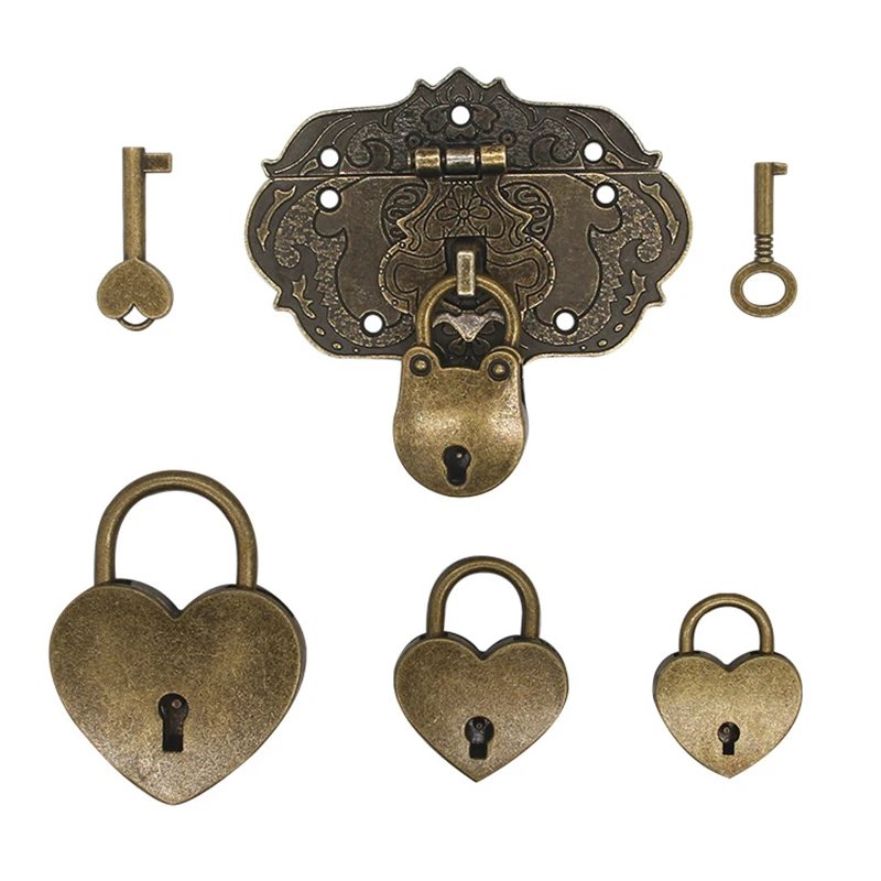 Antique Style Heart Shape Padlock Vintage Lock Romantic Lovely Diary Padlocks Key Lock With Key For Jewelry Box Suitcase