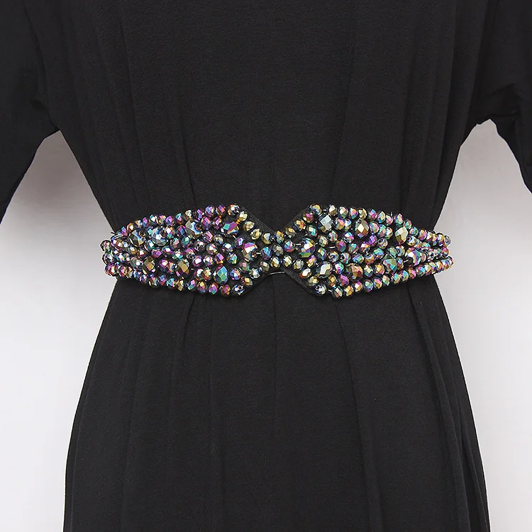 

Новый женский декоративный пояс ручной работы с бантом, модный блестящий бисер, корейский универсальный эластичный пояс, женские украшения, широкие ремни