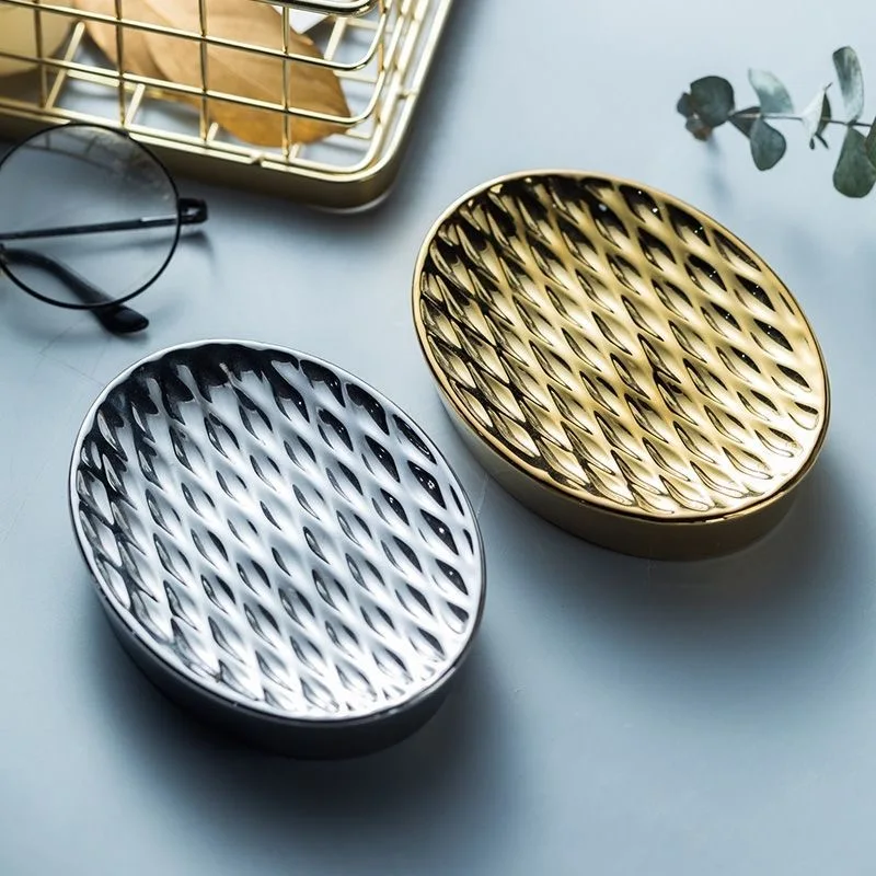Creative Light Luxury Ceramic Small Soap Dish, Gold, Silver Colour High-end, Household Bathroom Supplies, Soap Dish, 1Pc