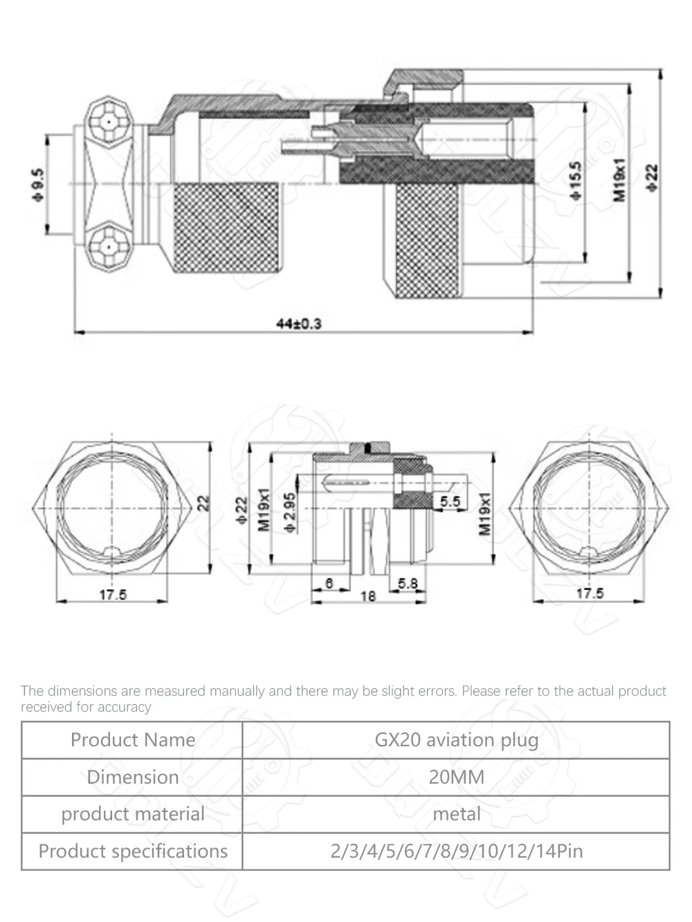5/10/20Set GX12 GX16 GX20 2 3 4 5 6 7 8 9 10 12 14 15 Pin Docking Luftfahrt Steckdose Wasserdicht Rundsteckverbinder – Detail 5