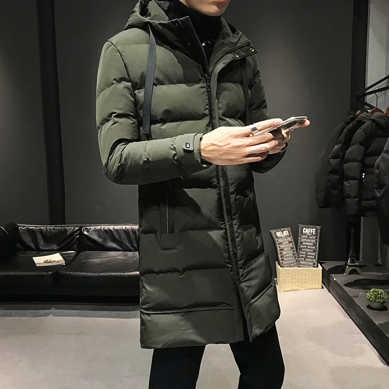 Men Long Down Jackets Winter Coats Chaquetas Hooded Casual Winter Parkas High Quality Male Green Warm Parkas Coats