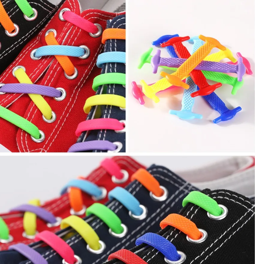 1 Pair/16 pcs Waterproof Silicone Elastic Shoelaces Fashion Unisex Athletic No Tie Shoe Lace All Sneakers Fit Quick Shoe Lace