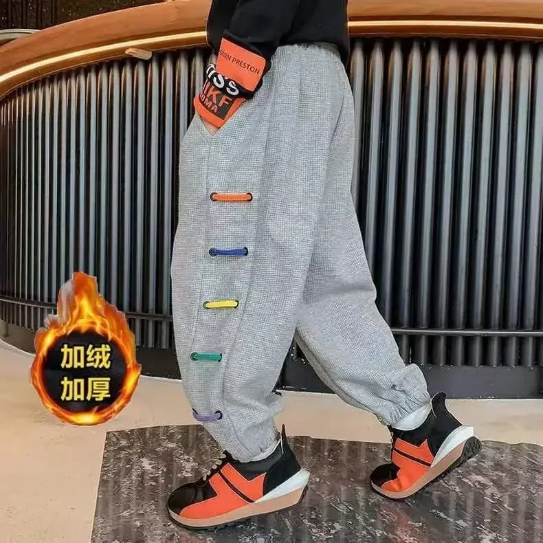 Children's Plush Pants Sports Pants Cool And Hygienic Pants Spring And Autumn New Casual Pants Trend For Older Children 12 Years