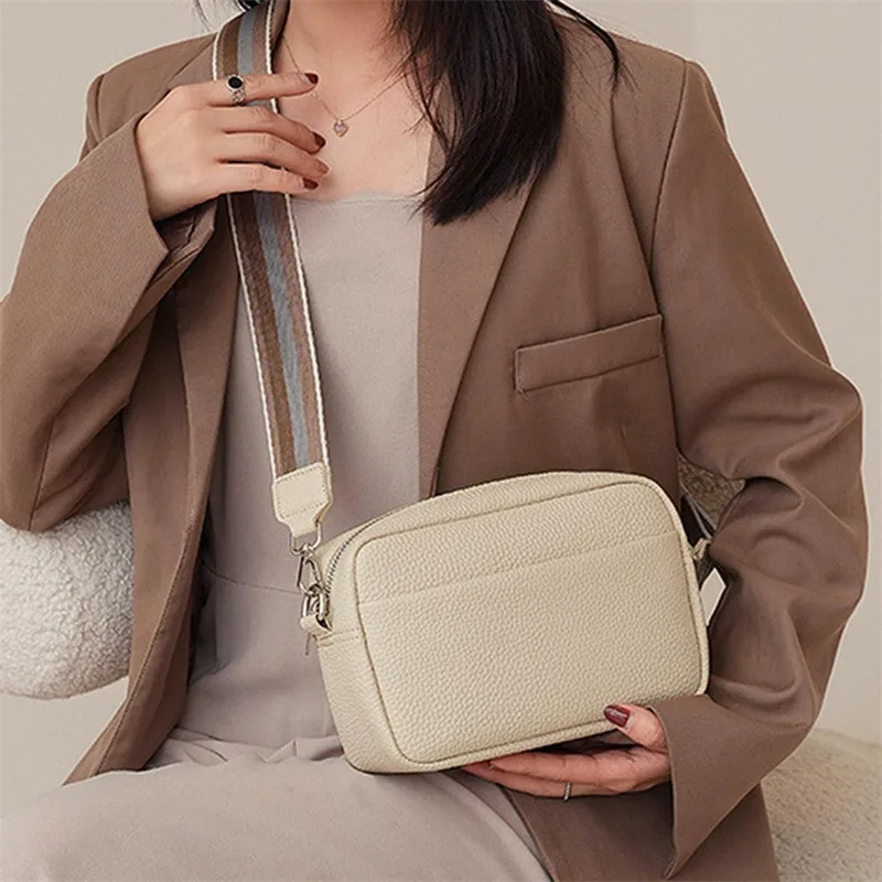 Wide Strap Women Crossbody Bag - Solid Color Luxury Square Shoulder Sling Purse Fashion Ladies Handbag For Female