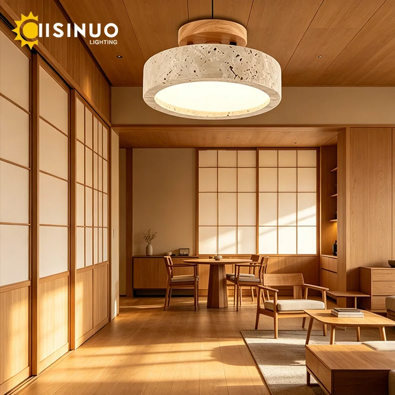 Wabi Sabi Yellow Marble Ceiling Light Lobby Entrance Corridor Balcony Restaurant Hotel Aisle Travertine Balcony Decorative Lamp