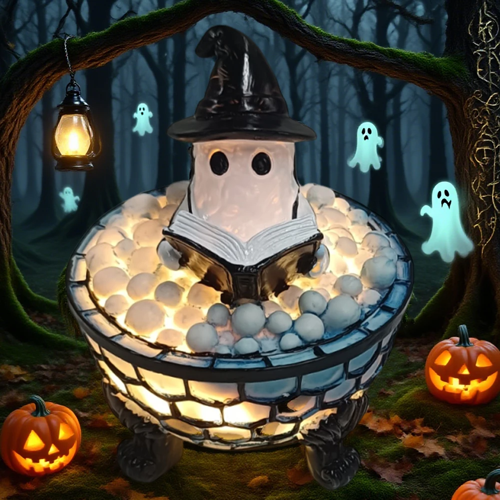 Cute Ghost Reading Book Lamp Halloween Ghost Night Light Ghost Reading Night Light Halloween Decor for Bedroom Study Room Reader