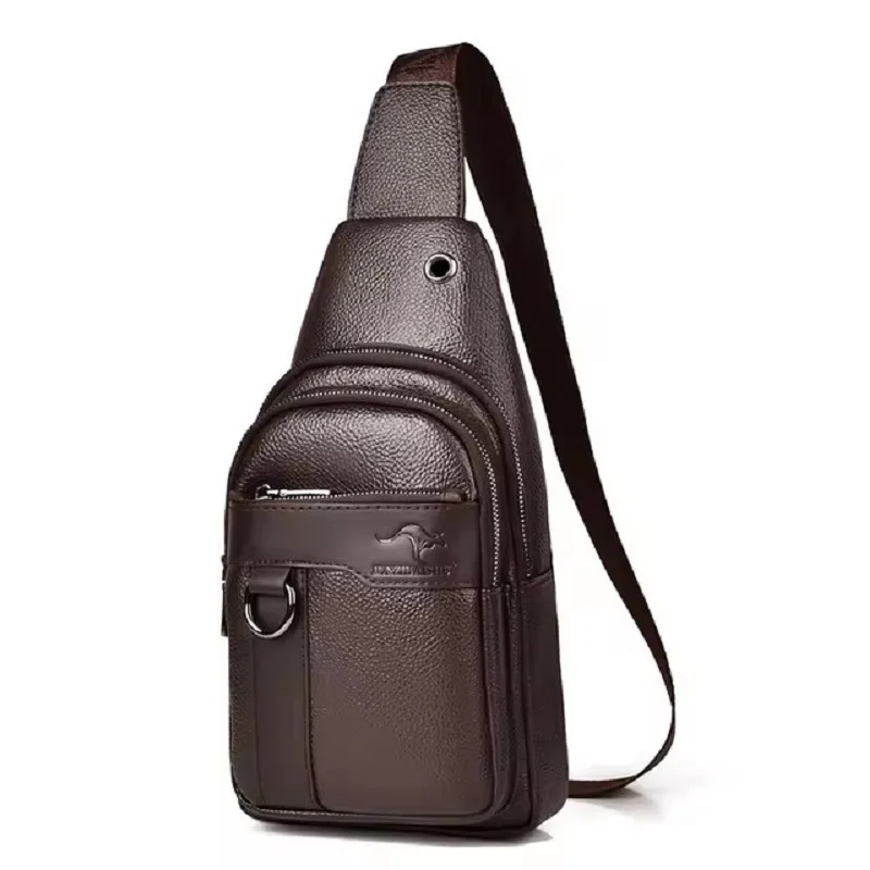 2024New Kangaroo Luxury Brand Chest Pack Men Crossbody Bag Black Brown Leather Chest Bag Casual Travel Sling Bag Messenger Bag