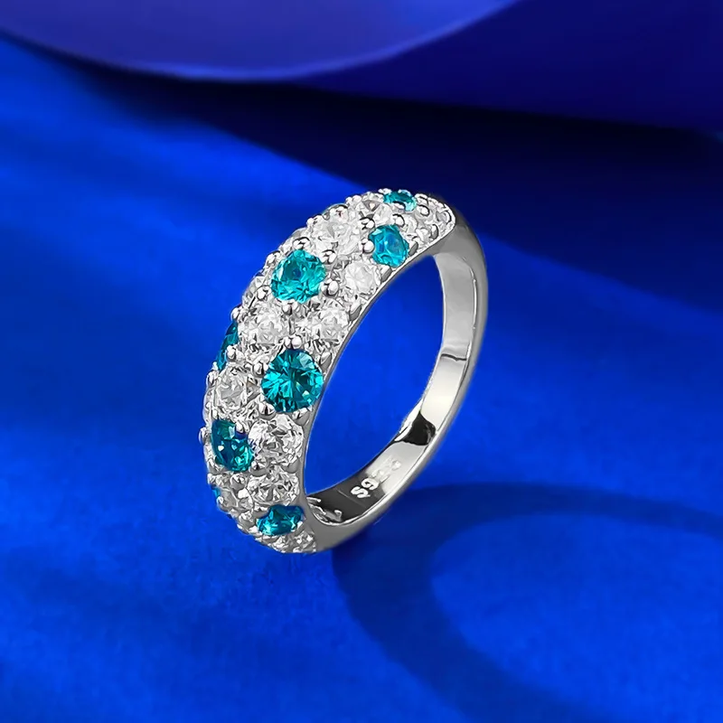 S925 silver ring with green and white zircon inlay, personalized jewelry for women, simple daily style