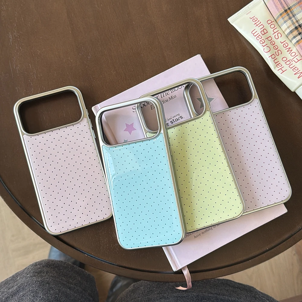 Koreanische INS Polka-Dot-Muster, galvanisierte Silber-Handyhülle für iPhone 17 Promax 18 13 14 15 16 Pro Max, stoßfeste Schutzhülle Funda – Detail 6