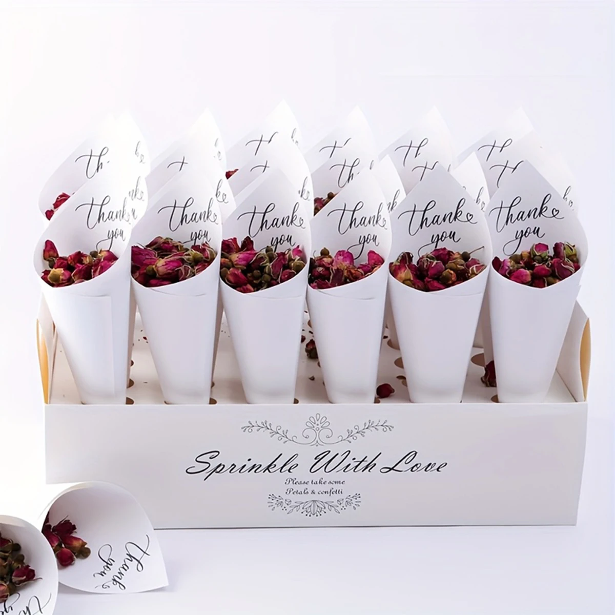 1 قطعة صينية حامل مخروطية بيضاء - تصميم زهور بفتحة 30 فتحة لحفلات الزفاف/حفلات الزفاف، لوازم تغليف الهدايا