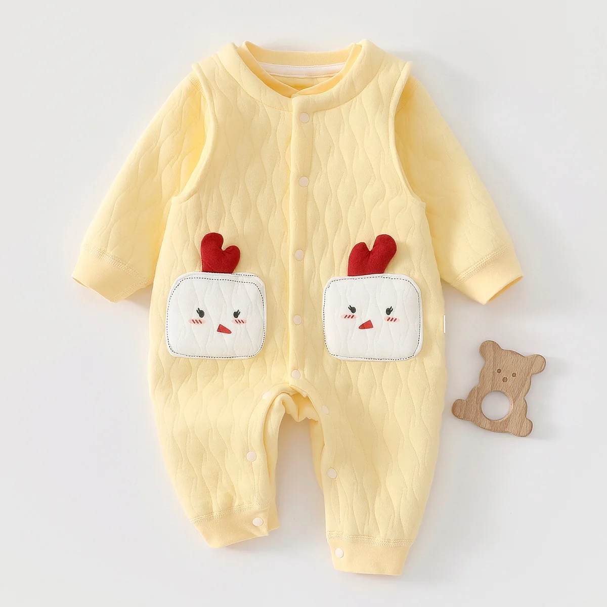 somenie-秋と冬の男の子と女の子の三層暖かいパッド入りベビー長袖トップオーバーオールジャンプスーツ分割外出服