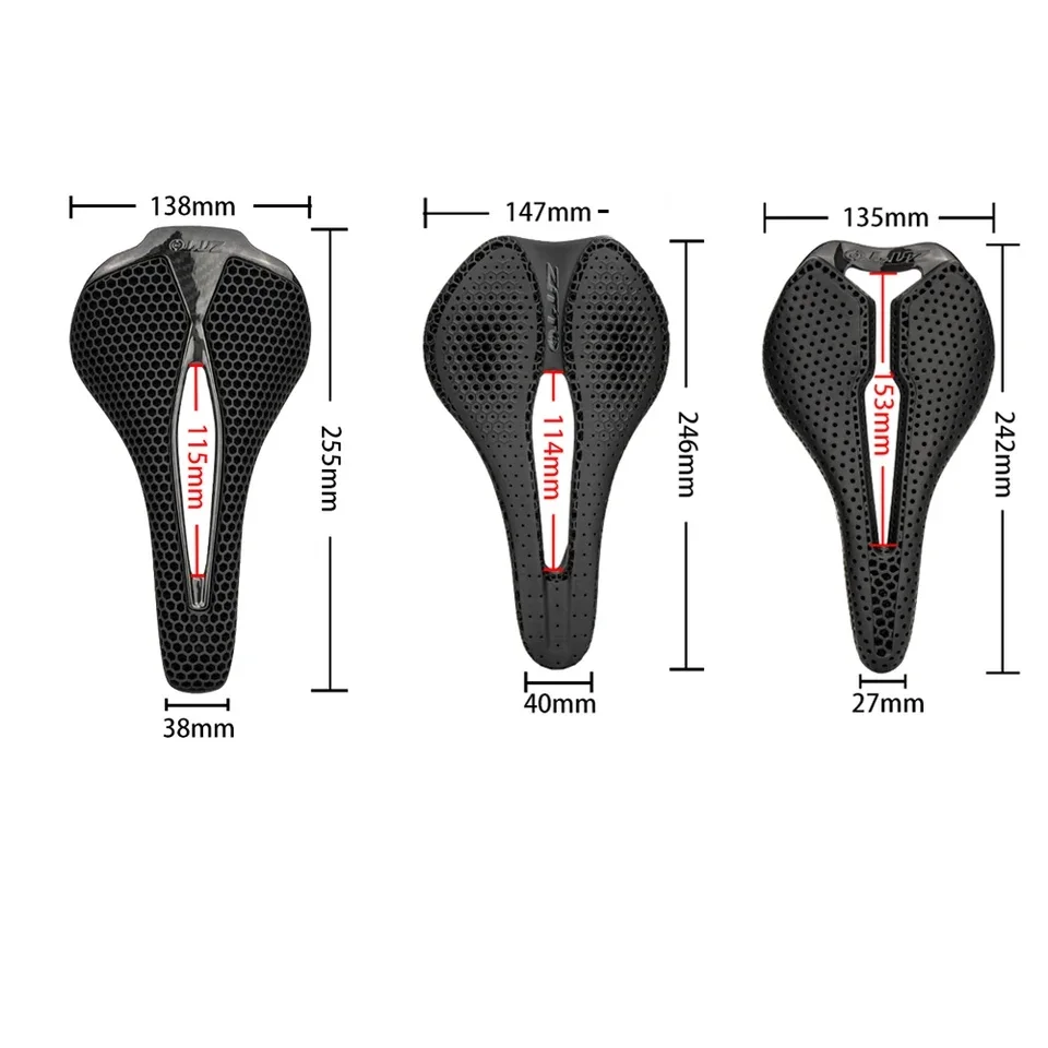3D Printed Carbon Fiber Bicycle Saddle SuperLight Hollow Rail MTB Gravel Road Seat with Comfortable Breathable Cushion
