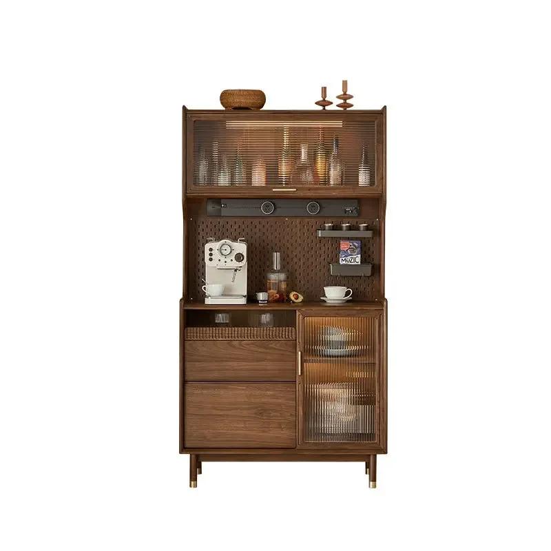 Nordic black walnut side cabinet small fresh simple light luxury retro wine cabinet Japanese wall locker multi-function