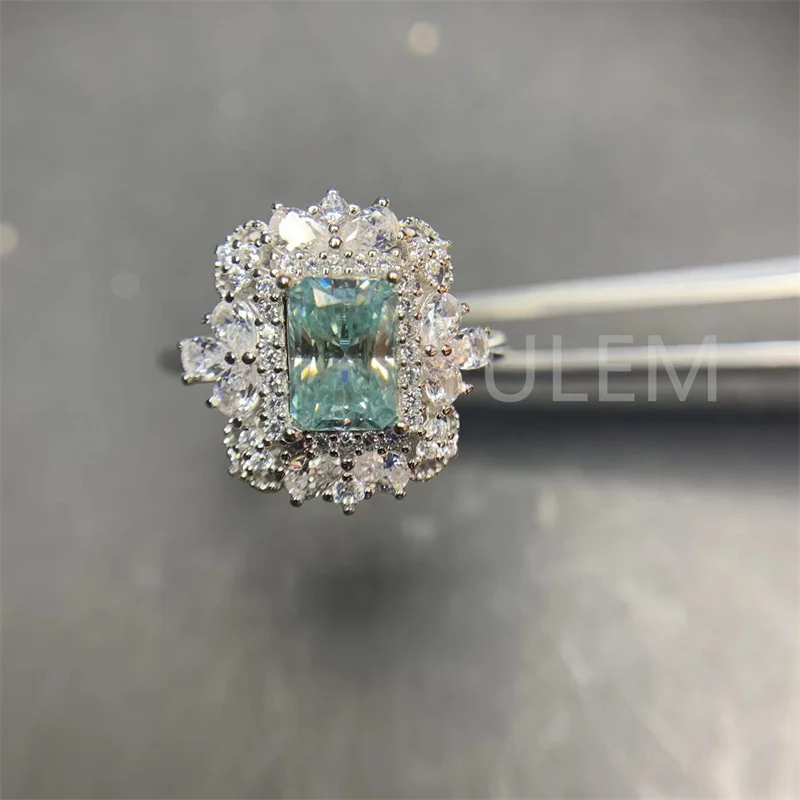 New Arrival 18K White Gold Plated Radiant Cut Diamond Test Past 1 Carat Pink Radiant Moissanite Ring Gemstone Wedding Jewelry