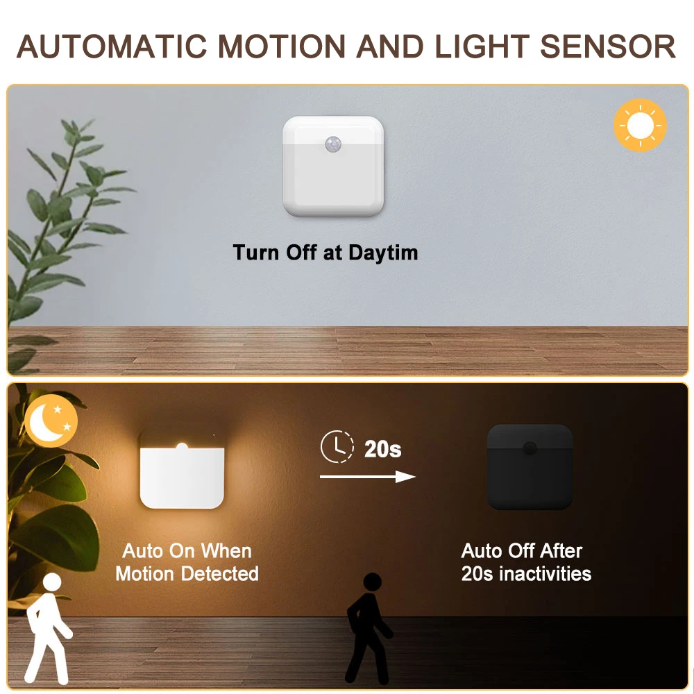 Motion Sensor LED Night Lights USB Rechargeable Magnetic LED Lamp w/Switch Inductor Lights for Kitchen Stairs Hallway Closet Bed