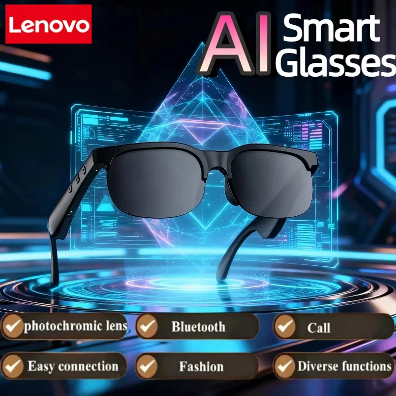 Lenovo 6K AI Smart Glasses Multifunctional Camera Bluetooth Call- Voice Assistant Music Player Translate Photochromic HD Glasses