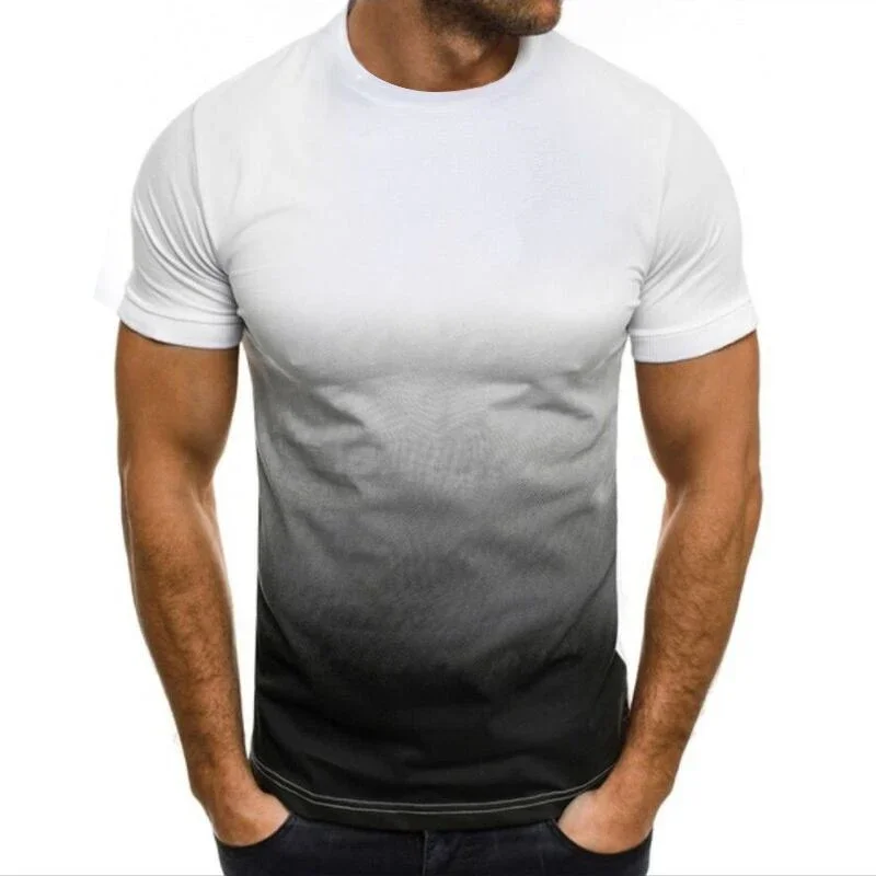

New European and American men's casual sports fashion 3D fashion gradient short sleeved round neck thin loose T-shirt for men