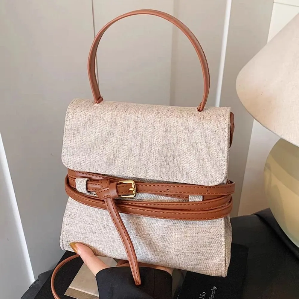 

Portable Large Capacity Lady Flap Handbag Vintage Cloth Strap Shoulder Bag Korean Style Niche Design Retro Bucket Bag Travel