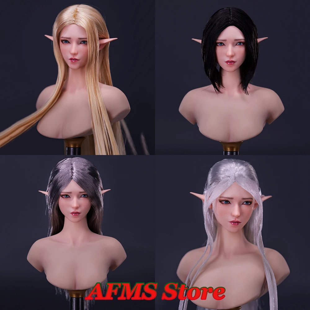 

YMT078 1/6 Female Soldier Charm Twin Elf Ai Head Sculpt Carved Sexy Elven Maiden Carving Model Fit 12'' Action Figure Toys