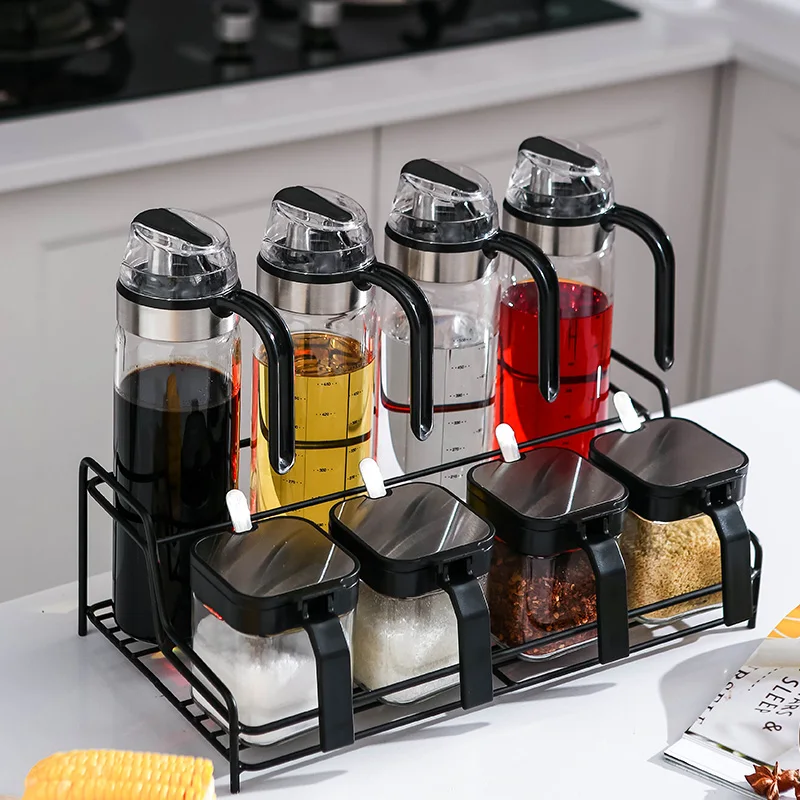 مختومة رف توابل حاوية الرف الملح وزجاجة زيت السكر الفلفل التوابل الجرار مجموعة الزجاج المطبخ Especiero لوازم المطبخ DG50S #5