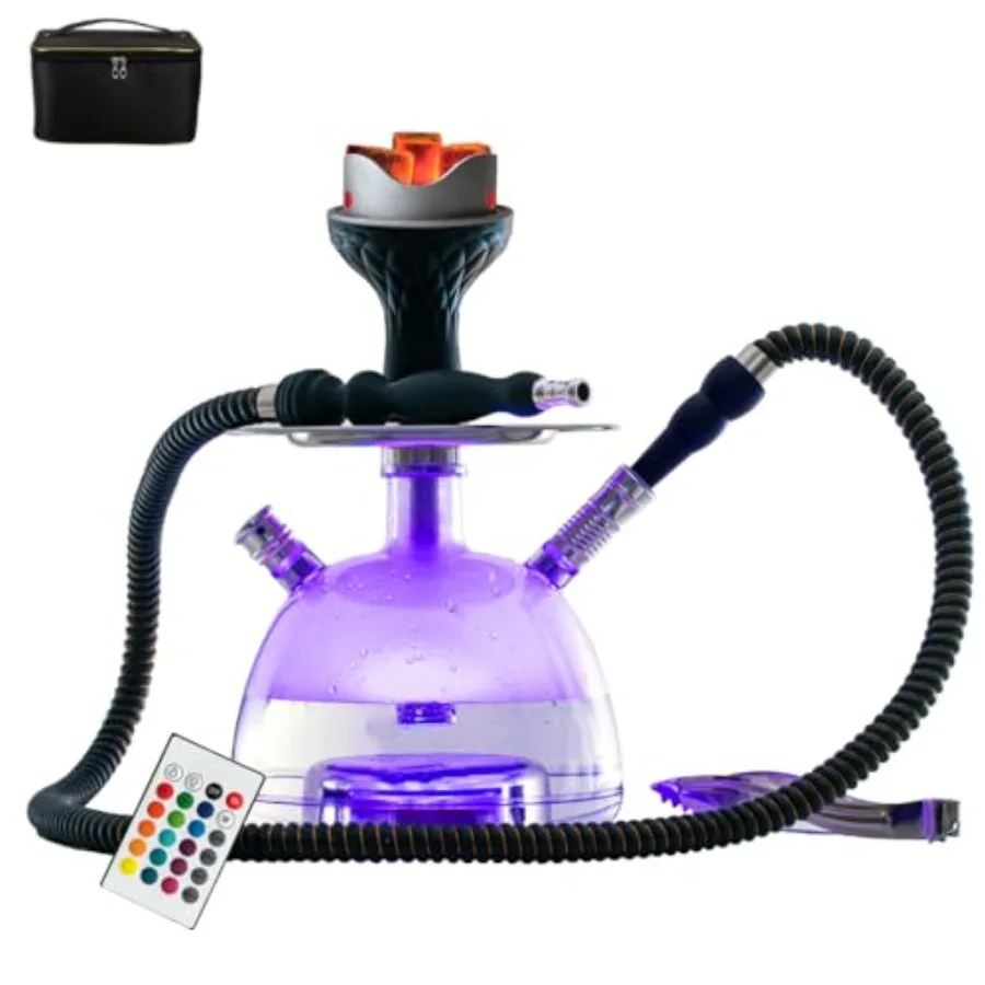 

Hookah Set, Portable Modern Acrylic Hookah Set with Silicone Hookha Bowl Silk Hose Coal tongs Aluminum Stem, Hookah with Remote